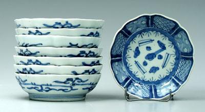 Appraisal: Eight Japanese blue and white bowls porcelain with scalloped sides