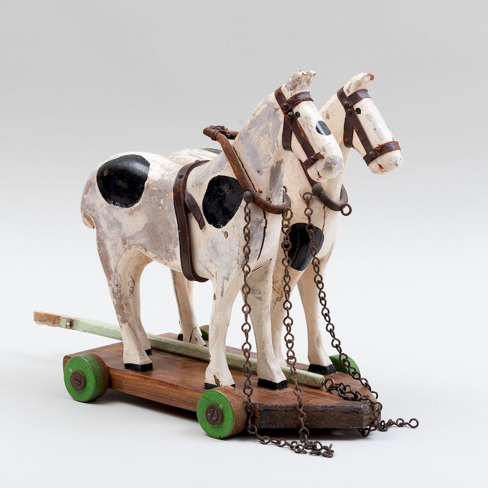 Appraisal: Painted Wood Horse Pull Toy Pair of wood horses affixed