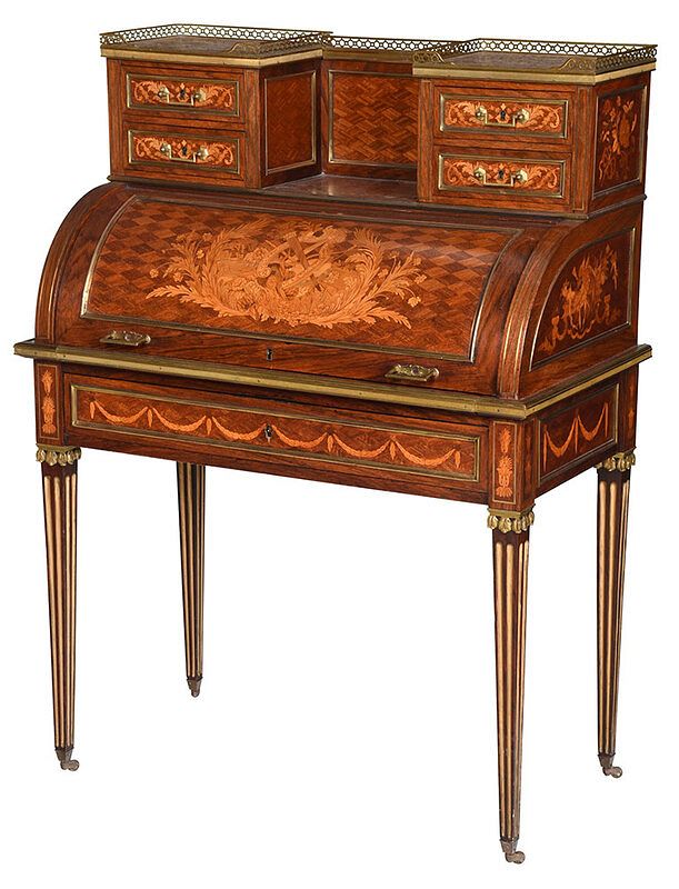 Appraisal: Fine Louis XVI Style Marquetry Cylinder Desk French late th