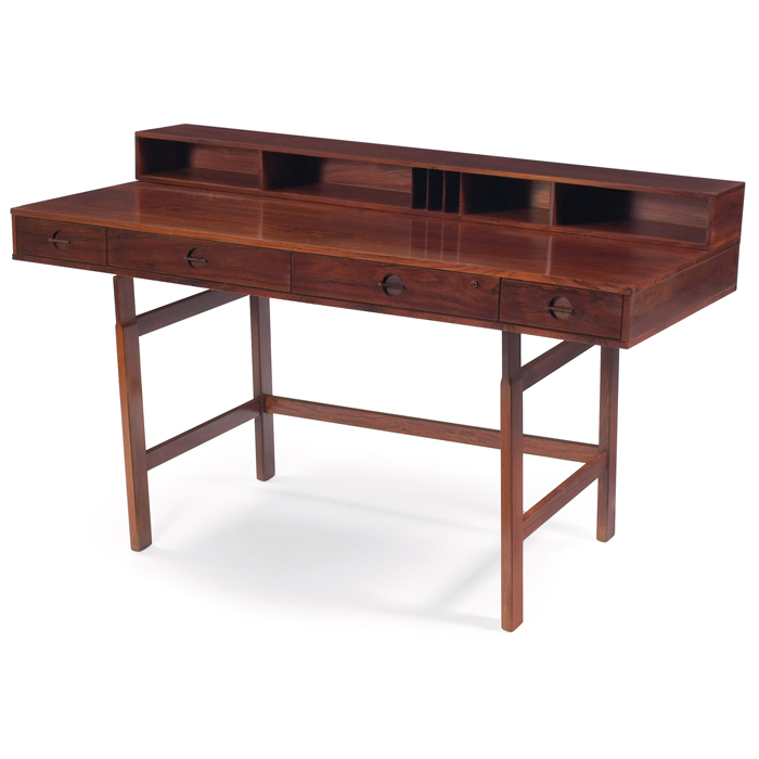 Appraisal: Jens Quistgaard desk by Lovig Denmark rosewood hinged gallery top