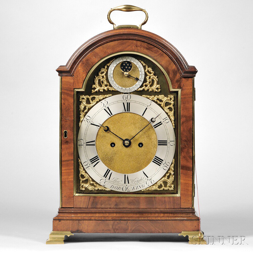 Appraisal: Thomas Wright Mahogany Bracket Clock with Penny Moon Dorking England