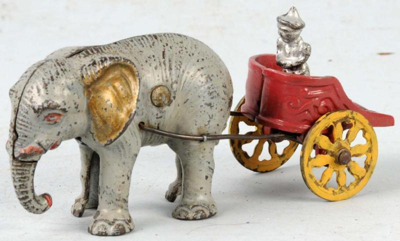 Appraisal: Cast Iron Hubley Elephant Chariot Bank Toy Description Elephant bank