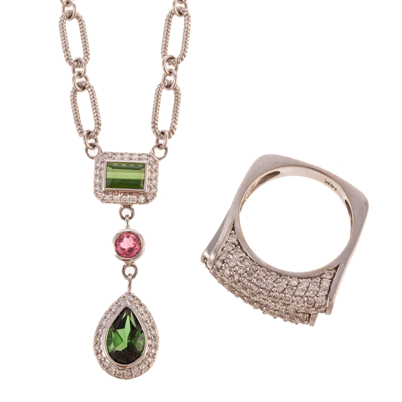 Appraisal: A MODERN PAVE DIAMOND BAND TOURMALINE NECKLACE K white gold