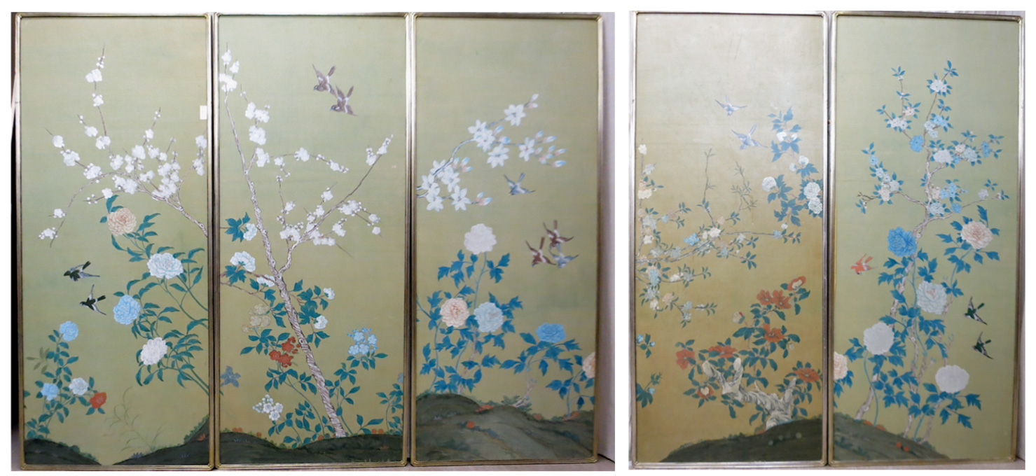 Appraisal: A SET OF FIVE LARGE PAINTINGS each of flowers and