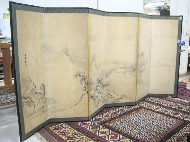 Appraisal: KANO SCHOOL FOLDING SIX-LEAF FLOOR SCREEN Japanese late th early