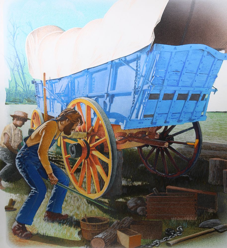 Appraisal: Jim Butcher B Fixing Wagon Wheel Jim Butcher American B