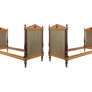 Appraisal: A Pair of Directoire Painted and Parcel Ebonized Daybeds Early