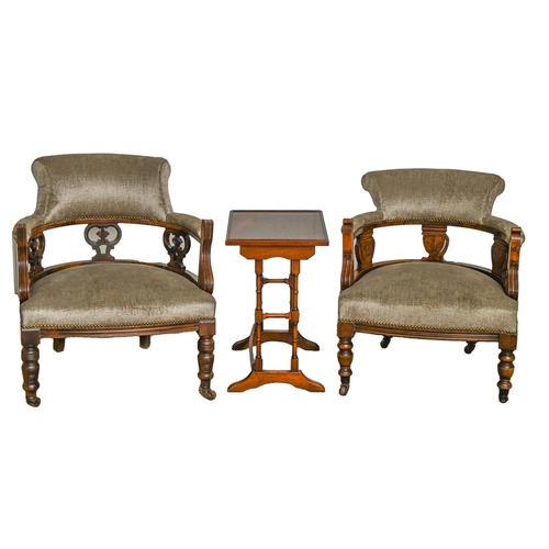 Appraisal: A pair of Edwardian walnut tub chairs re-upholstered in grey