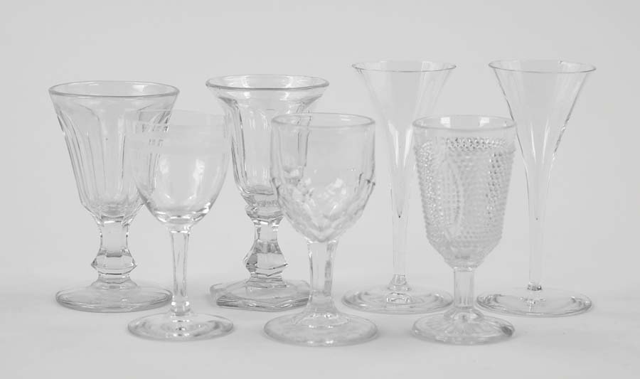 Appraisal: LOT OF FOURTEEN WINE GLASSES Four hand blown with faceted