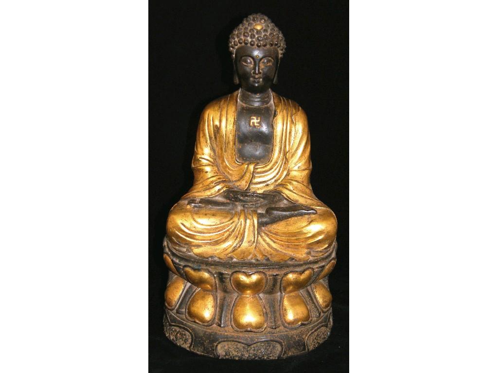 Appraisal: Chinese gilt metal bronzed figure of a seated Buddha modelled