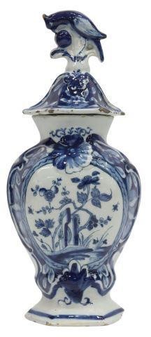 Appraisal: Delft blue and white tin-glazed earthenware lidded vase th c