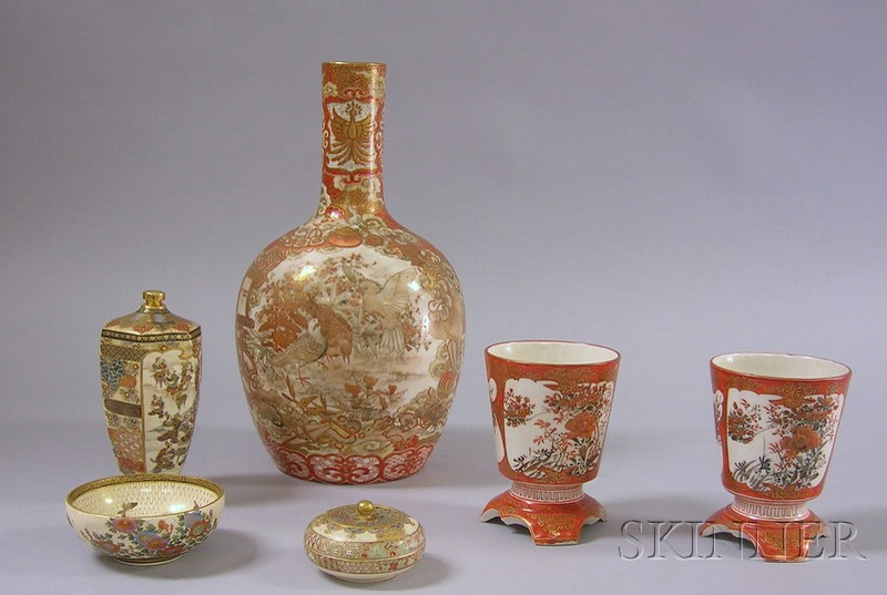 Appraisal: Six Pieces of Satsuma and Kutani Porcelain a Satsuma bowl