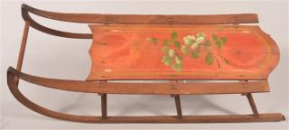 Appraisal: Antique Paint Decorated Wood Child's Sled Floral decoration and iron