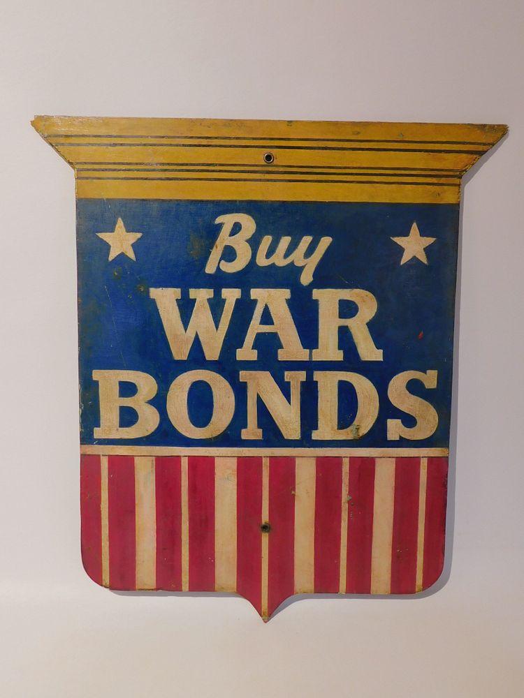 Appraisal: WWII WAR BONDS SHIELD PLAQUE Old WWII era painted wood