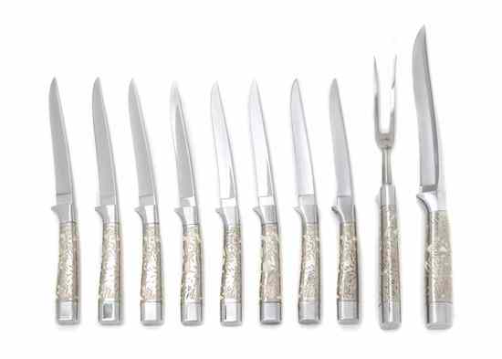 Appraisal: A Briddell Sterling Silver Knife and Carving Set comprising eight