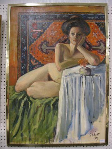 Appraisal: S Gach Oil of a Nude Woman oriental rug on