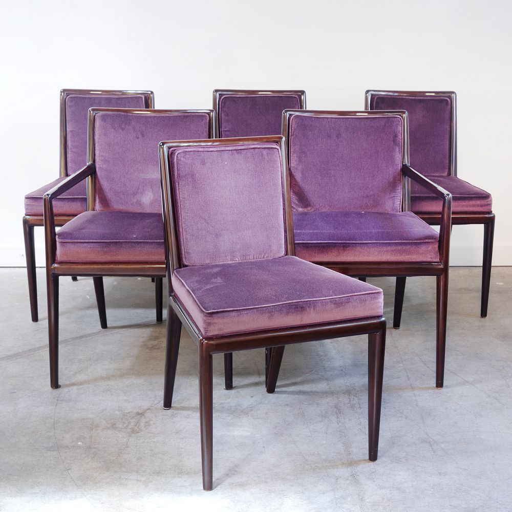 Appraisal: Set of Six Robsjohn-Gibbings for Widdicomb Walnut Dining Chairs Comprising