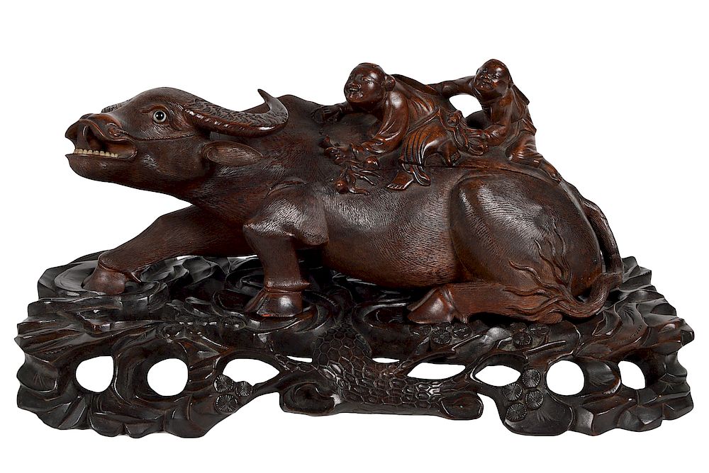 Appraisal: Japanese Carved Wood Water Buffalo Japanese carved wood water buffalo