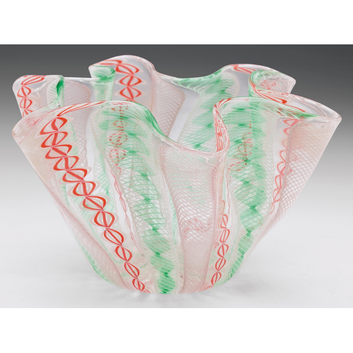 Appraisal: Italian Glass handkerchief vase clear glass with colorful spiraling inclusions