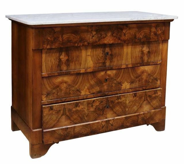 Appraisal: French Charles X style walnut commode th c the marble