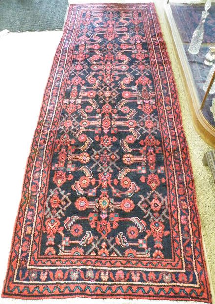 Appraisal: PERSIAN HAMADAN RUNNER overall Herati floral motif on dark blue