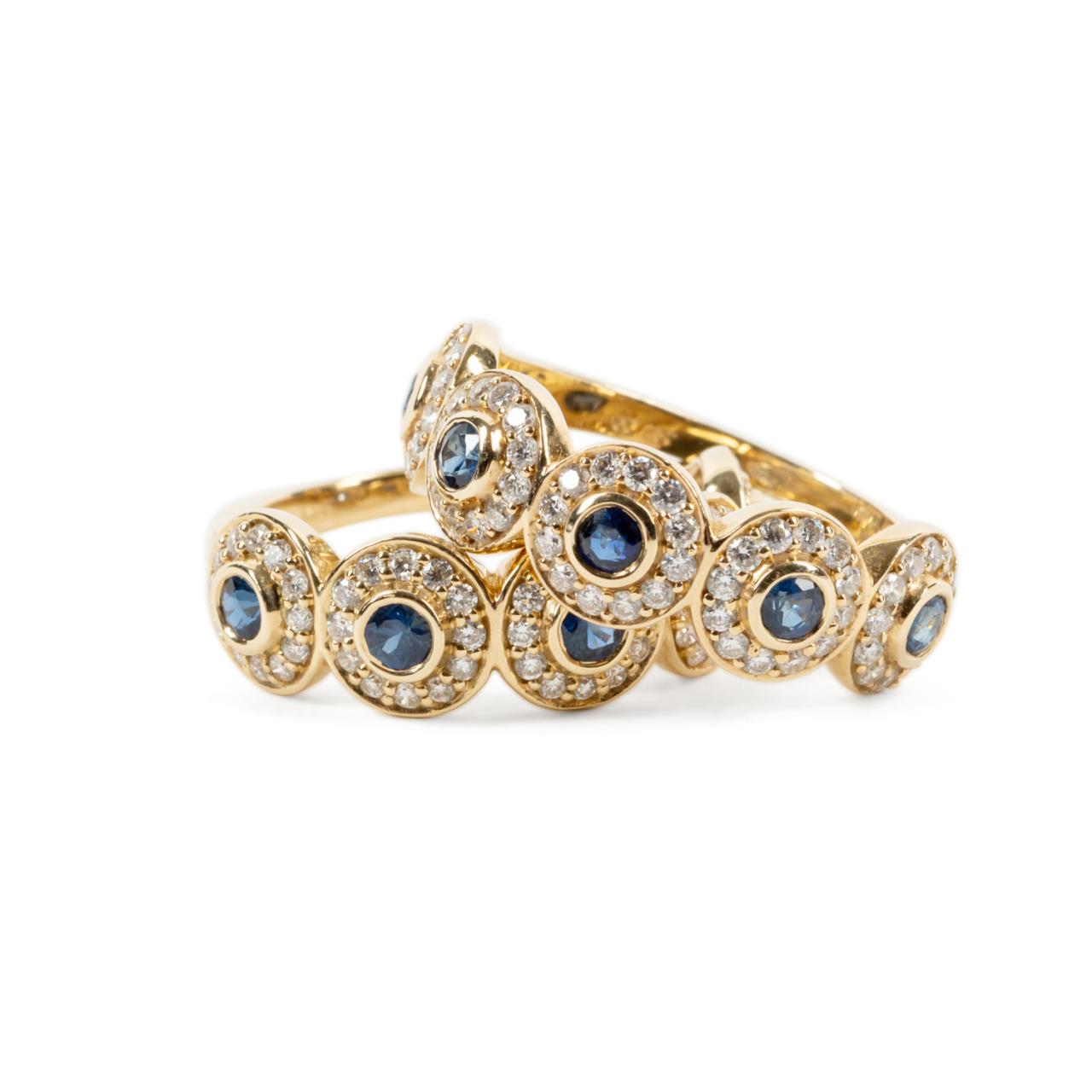 Appraisal: PAIR OF DIAMOND SAPPHIRE K YELLOW GOLD RINGS Pair of