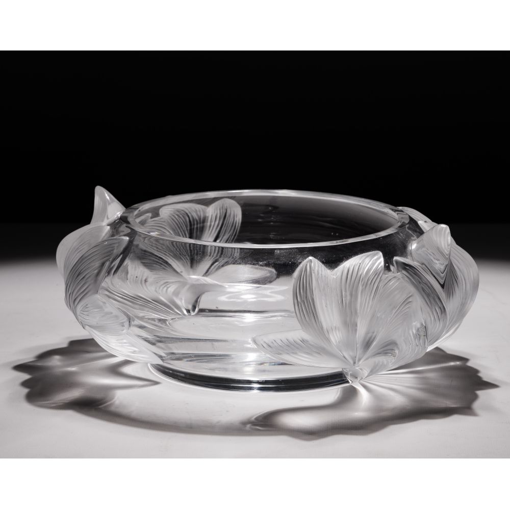 Appraisal: LALIQUE PIVOINE CRYSTAL BOWLHaving frosted peony blossoms on each side