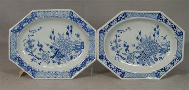 Appraisal: Pr tin glazed elongated hexagonal Delft shallow dishes with blue