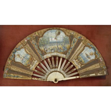 Appraisal: BALLOONING FAN Fan showing the ascension of Blanchard's Bateau Volant