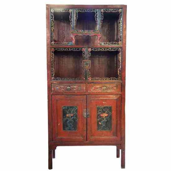 Appraisal: A Chinese Red Lacquer Display Cabinet circa the top of