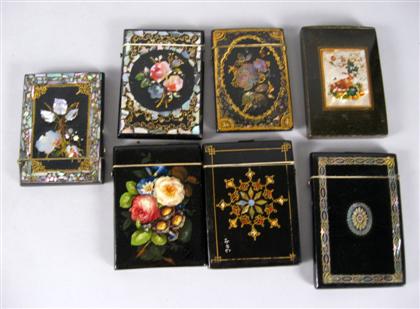 Appraisal: Seven Victorian papier mache and mother-of-pearl card cases th century