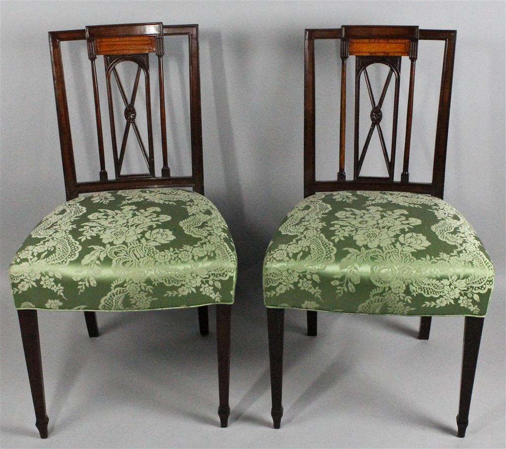 Appraisal: PAIR OF FEDERAL STYLE INLAID AND CARVED MAHOGANY SIDE CHAIRS