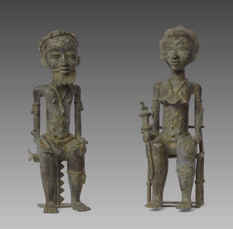 Appraisal: AFRICAN SEATED BRONZE ROYAL FIGURES approx '' x '' x