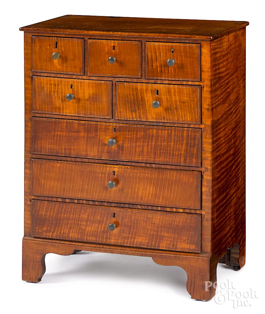 Appraisal: Child's tiger maple chest of drawers Exclusive on Bidsquare Child's