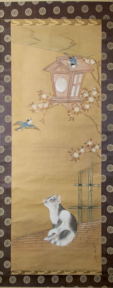 Appraisal: A Japanese Hanging 'Cat' Scroll Ink and color on silk