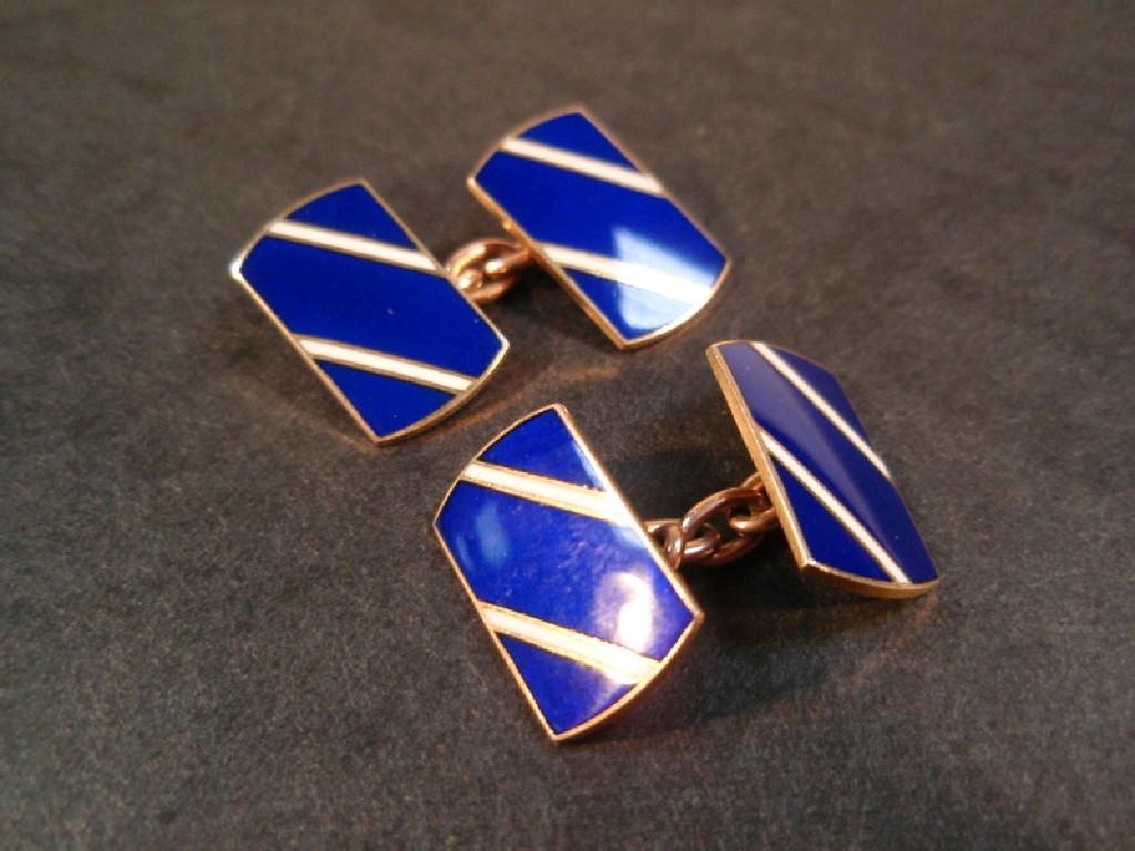 Appraisal: A pair of blue and white enamelled cuff links marked