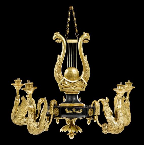 Appraisal: LYRA CHANDELIER AUX CYGNES Biedermeier Vienna circa Wood and metal