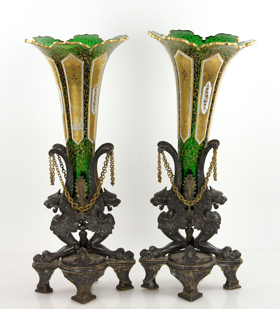 Appraisal: - th C Bohemian Vases th century Bohemian cameo glass