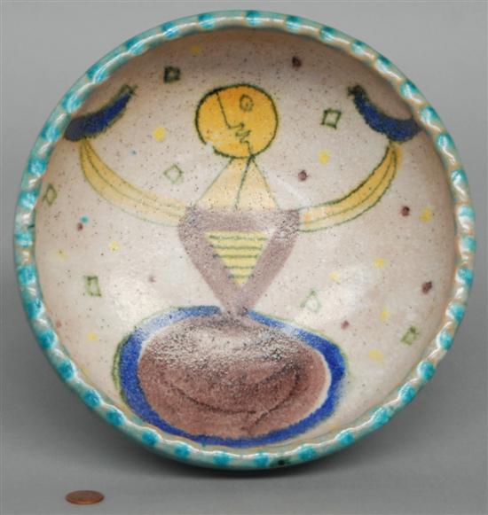 Appraisal: LARGE GAMBONE BOWL Decorated with a figure holding a bird