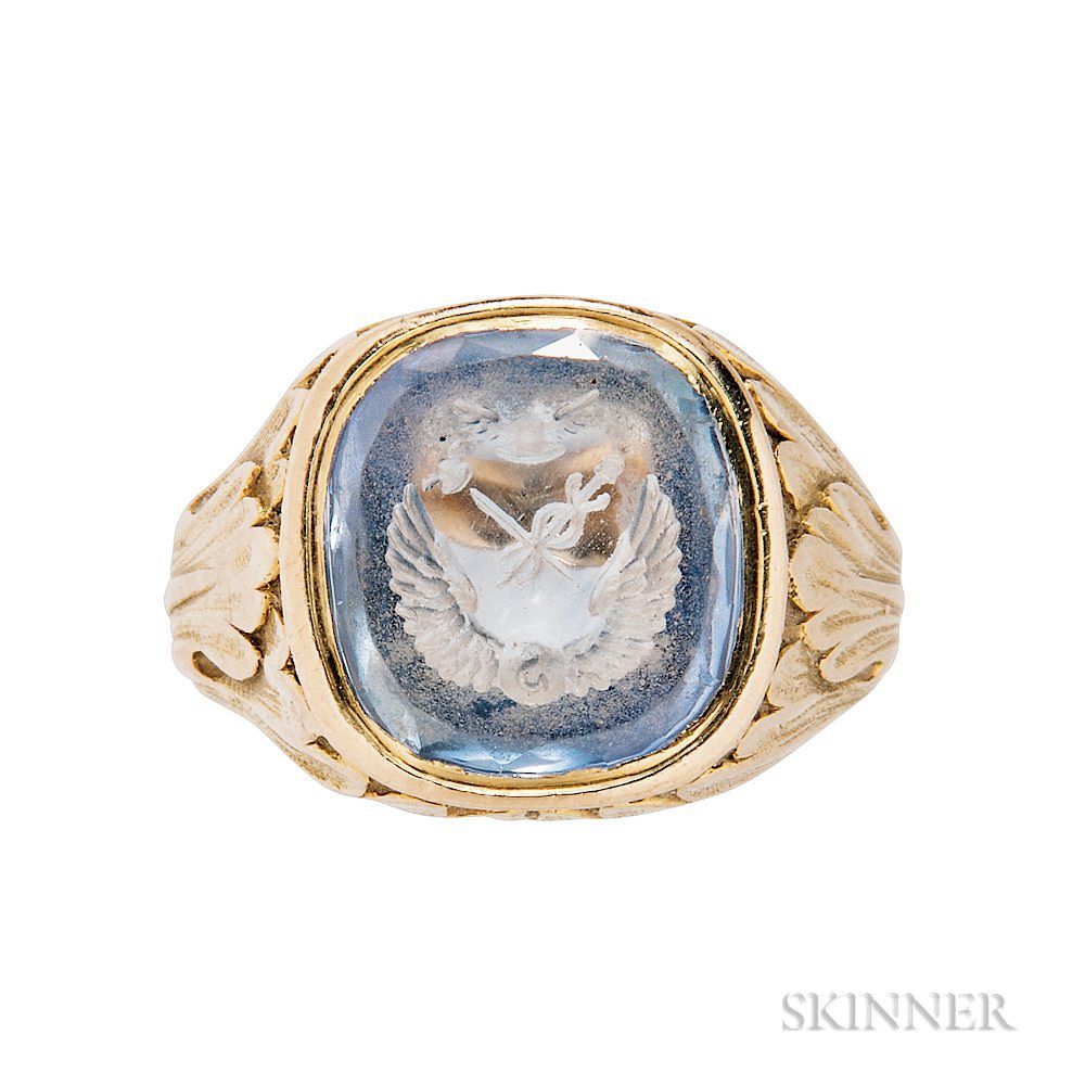 Appraisal: Antique kt Gold and Engraved Sapphire Ring Antique kt Gold