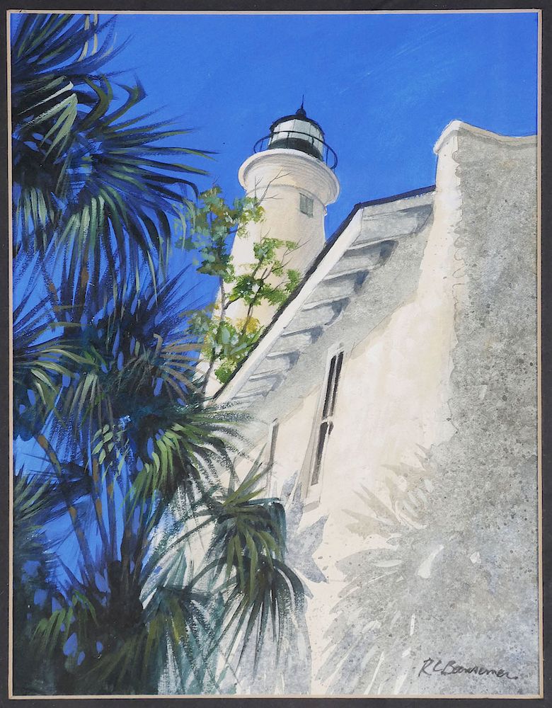 Appraisal: ROGER BANSEMER Lighthouse Watercolor Watercolor on paper painting of a