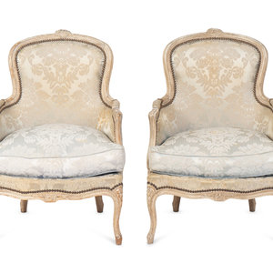 Appraisal: A Pair of Louis XV Grey-Painted Berg res of Small