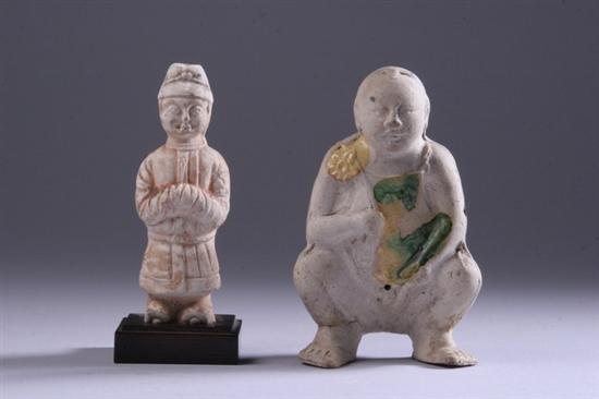 Appraisal: CHINESE POTTERY FIGURE OF ATTENDANT Ming Dynasty Together with Sancai