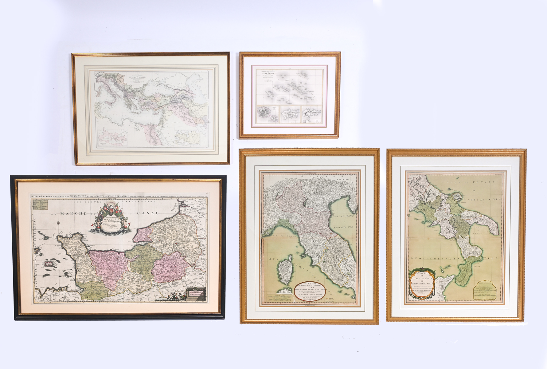 Appraisal: PC FRAMED HAND-COLORED ANTIQUE MAPS Comprising - W Hughes ''Ancient