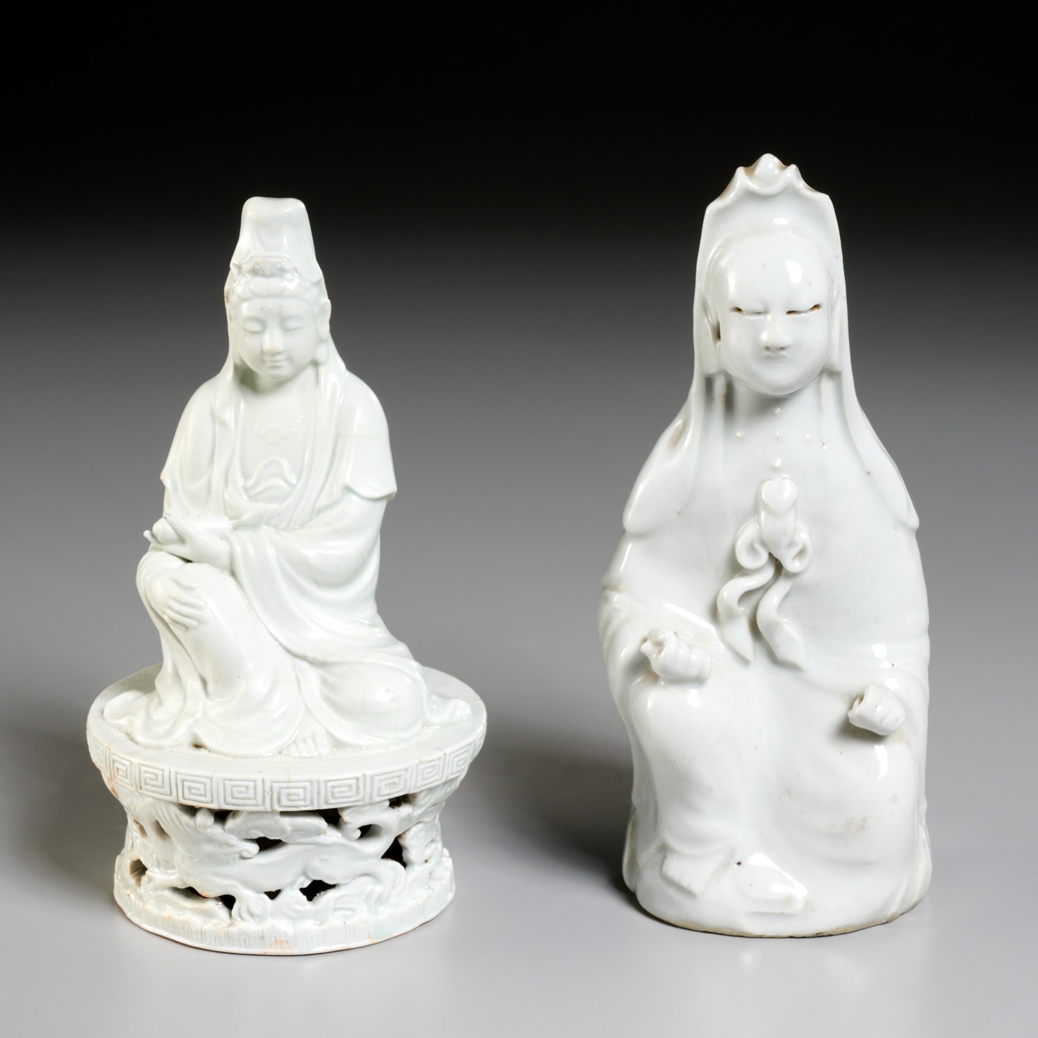 Appraisal: CHINESE DEHUA AND CELADON PORCELAIN GUANYIN Qing Dynasty likley th