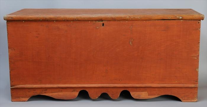 Appraisal: CHIPPENDALE SALMON-PAINTED BLANKET CHEST The rectangular hinged lid over conforming