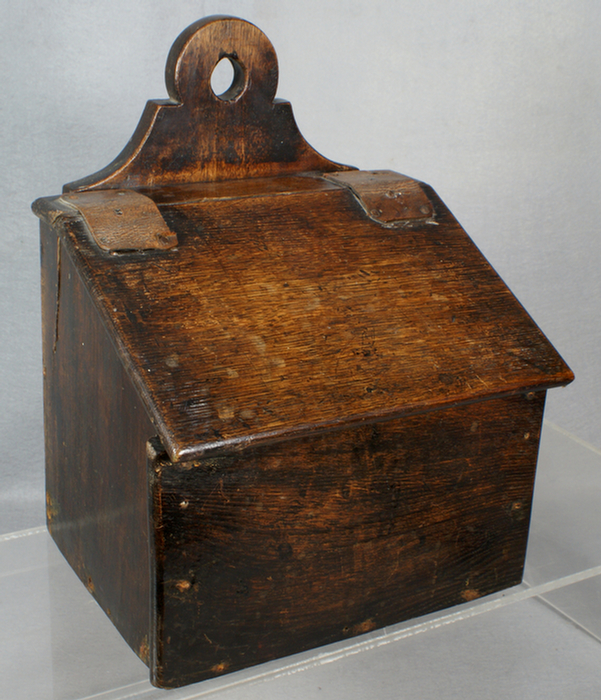 Appraisal: Oak salt box with leather hinges English th c original