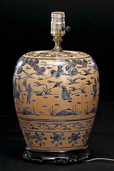 Appraisal: Chinese Ginger Jar Lamp Chinese a ginger jar with figures