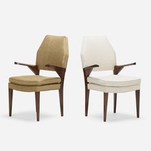 Appraisal: In the manner of Osvaldo Borsani ARMCHAIRS PAIR c walnut