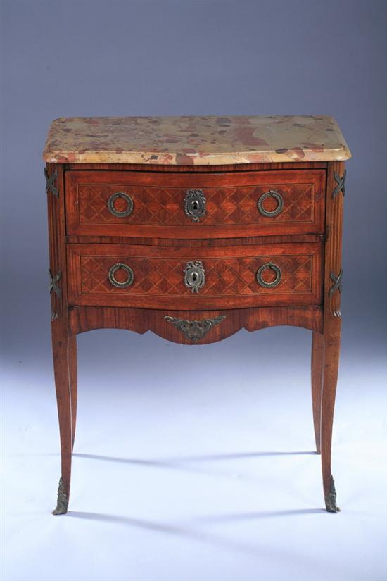 Appraisal: LOUIS XV STYLE MARBLE TOP PARQUETRY INLAID COMMODE th century